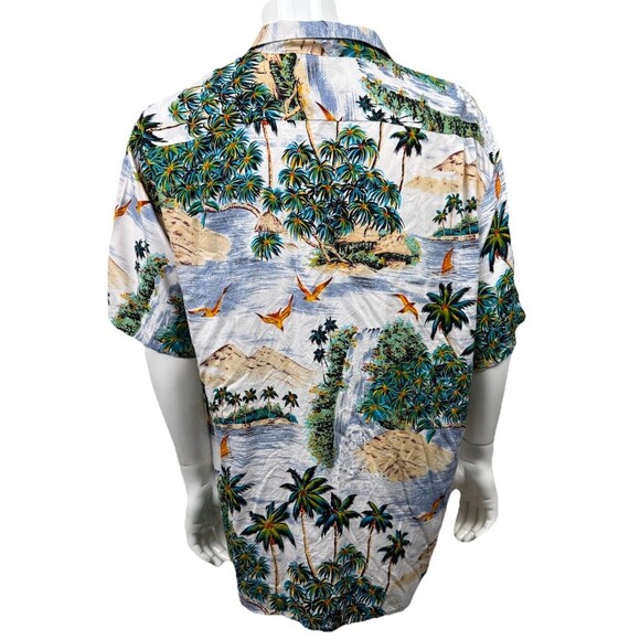 Vintage Hawaiian Shirt Y2K Ocean Current XL Rayon Aloha Wear Beach Island Palms - Picture 2 of 4